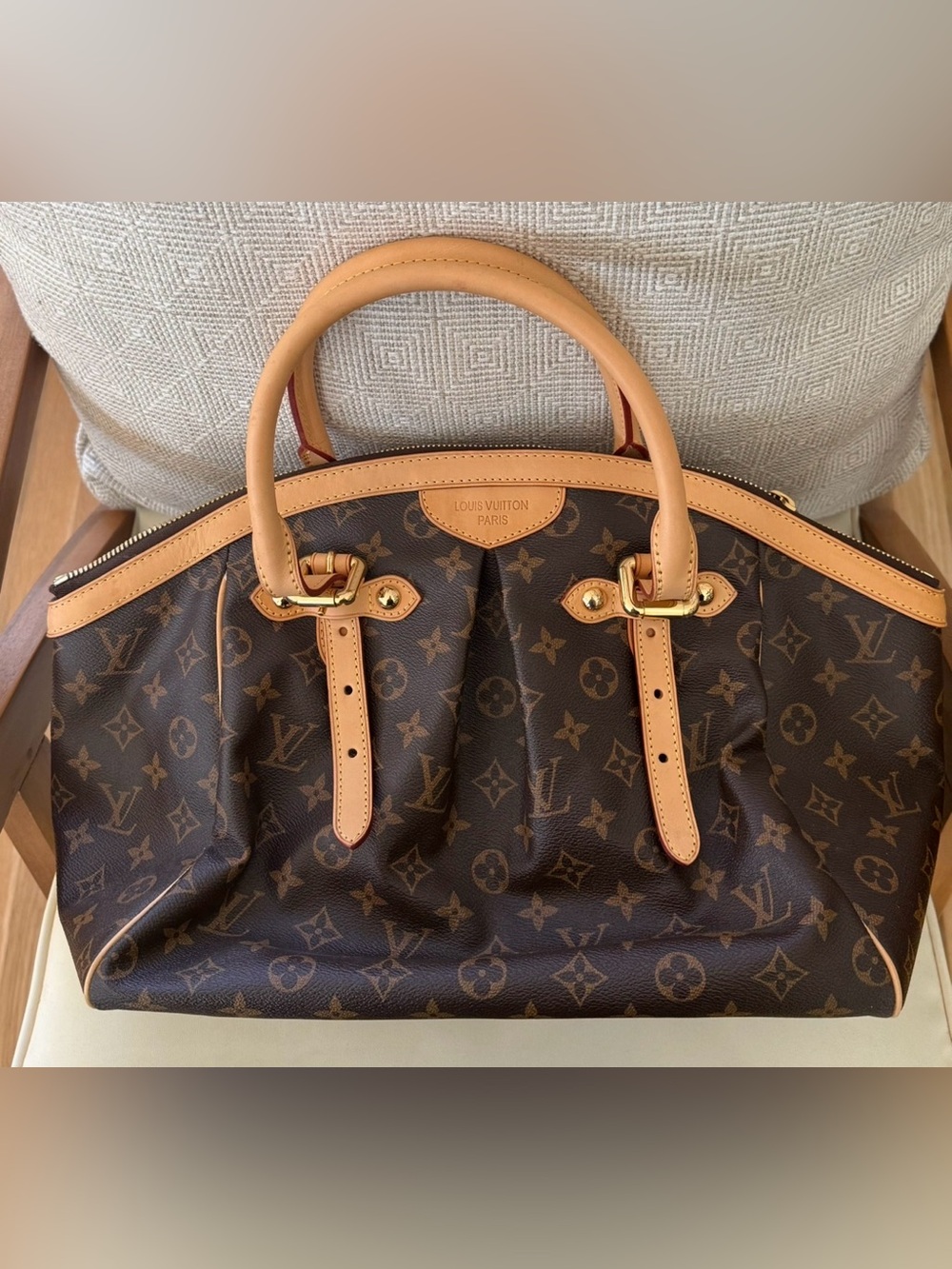 Inspired Large  Brown Monogram Satchel with Natural Leather Trim
